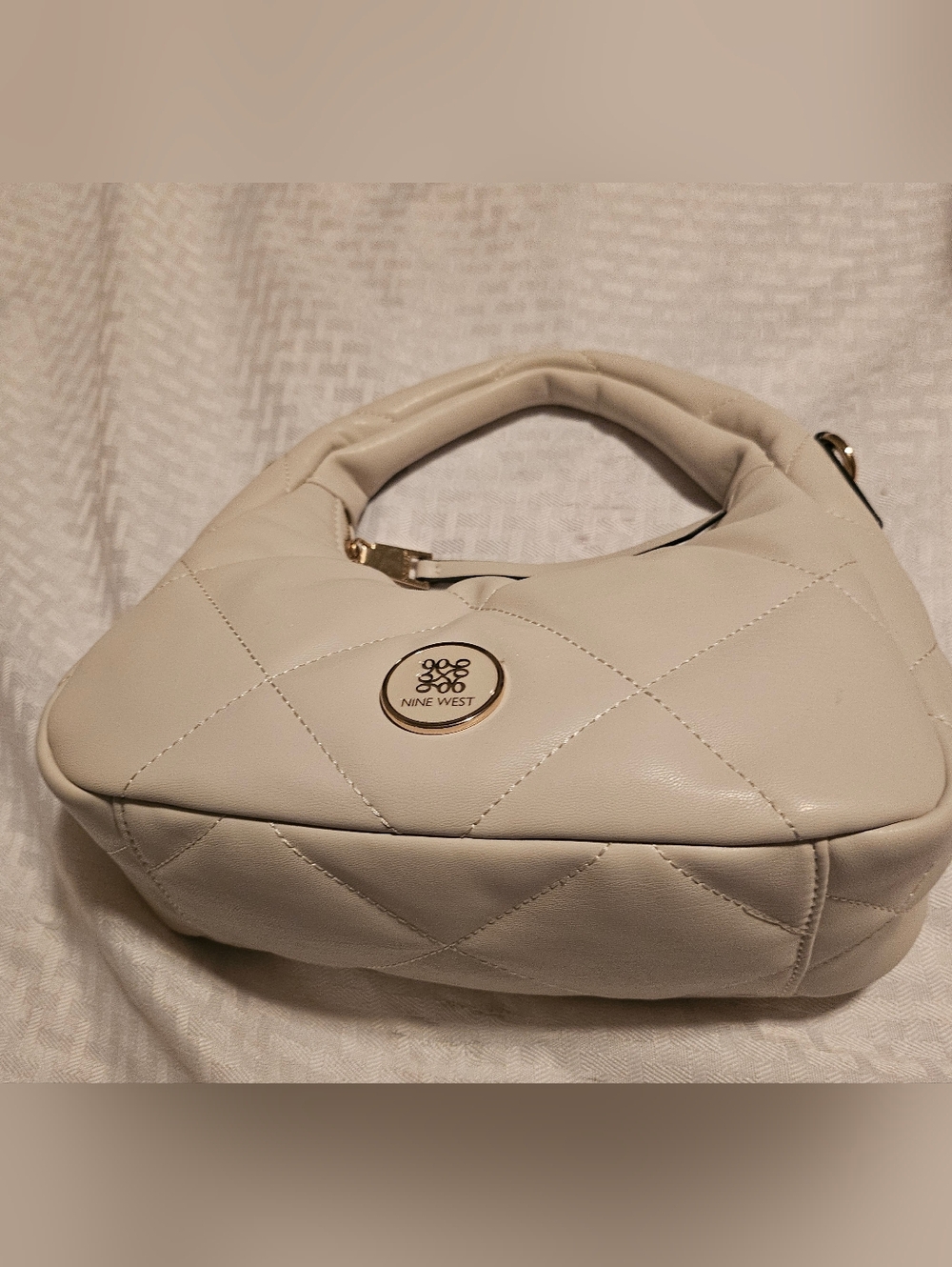 Nine West Cream Quilted Shoulder Bag with Gold Accent